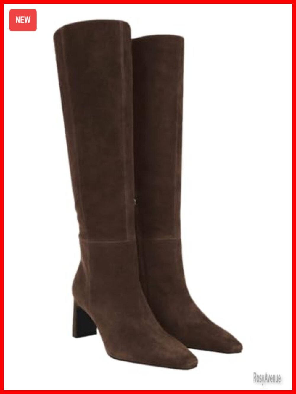 Womens Knee High Boots Faux Suede Chunky Heel Pointed Toe Side Zip Tall Dress